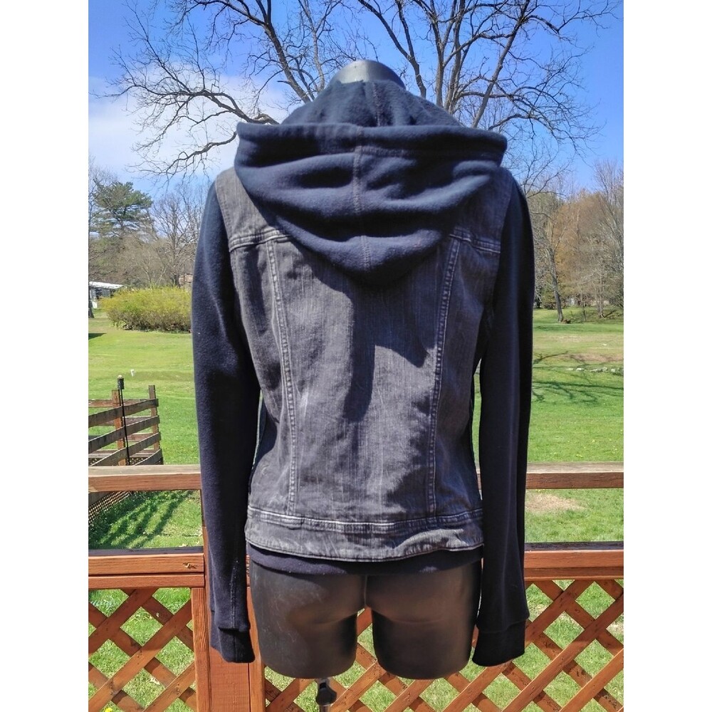 American Eagle Black Denim Hoodie Trucker Jacket Size Medium - Picture 2 of 9
